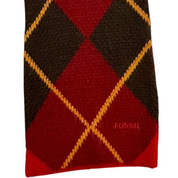 Fossil Argyle Knit Scarf Reversible Red Green Yellow Stripes 5x80 Unisex - Picture 2 of 3